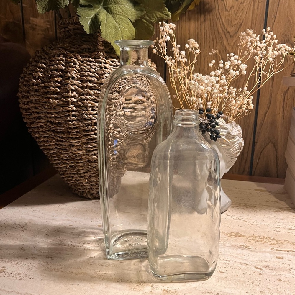 Vintage Glass Bottles - Set of 2 Decor